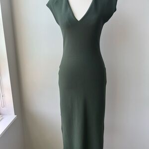 Green V-Neck Midi Dress